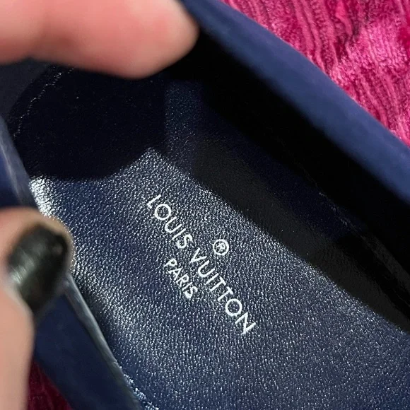 LOUIS VUITTON Authentic Ladies Blue Suede Logo Loafers Brass LV new not worn 41 - Picture 6 of 8